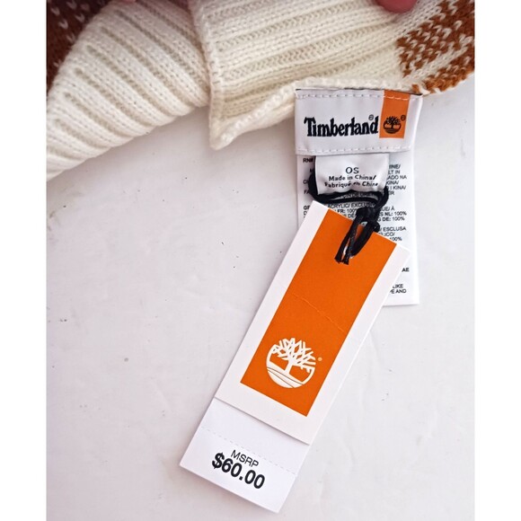 NWT $60 Timberland Scarf Wheat/Ivory Plaid Knit 10X64 - Picture 4 of 6